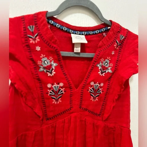 Knox Rose Red Ruffle Mini Dress Short Sleeve Embroidered Size XS boho - Picture 5 of 8